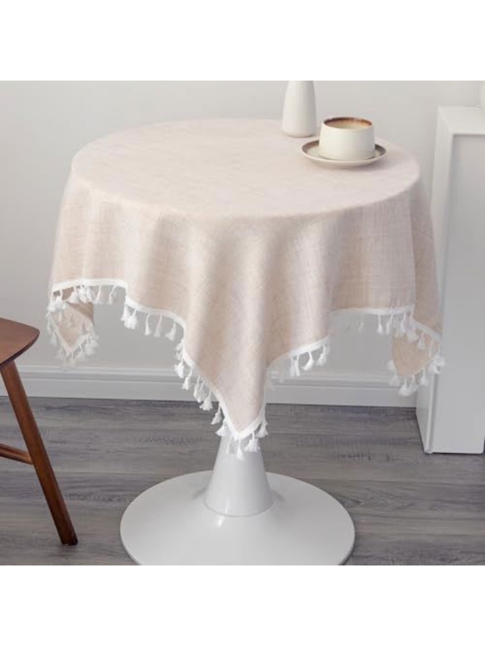 Neutral Beige Tassel Fringe Tablecloth - Home Dining